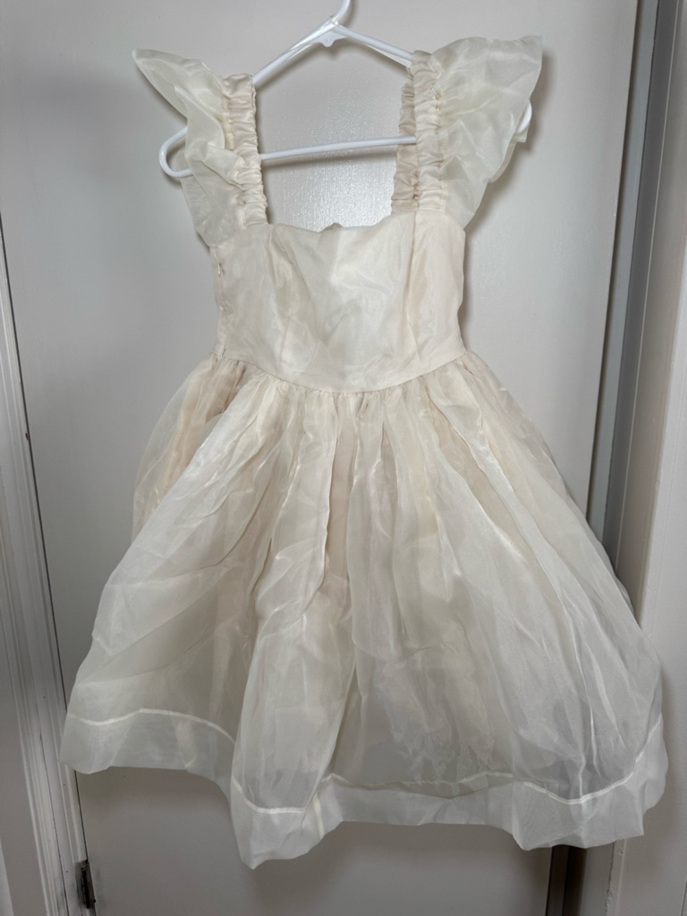 Cream Ruffled Sleeve Mini Dress
